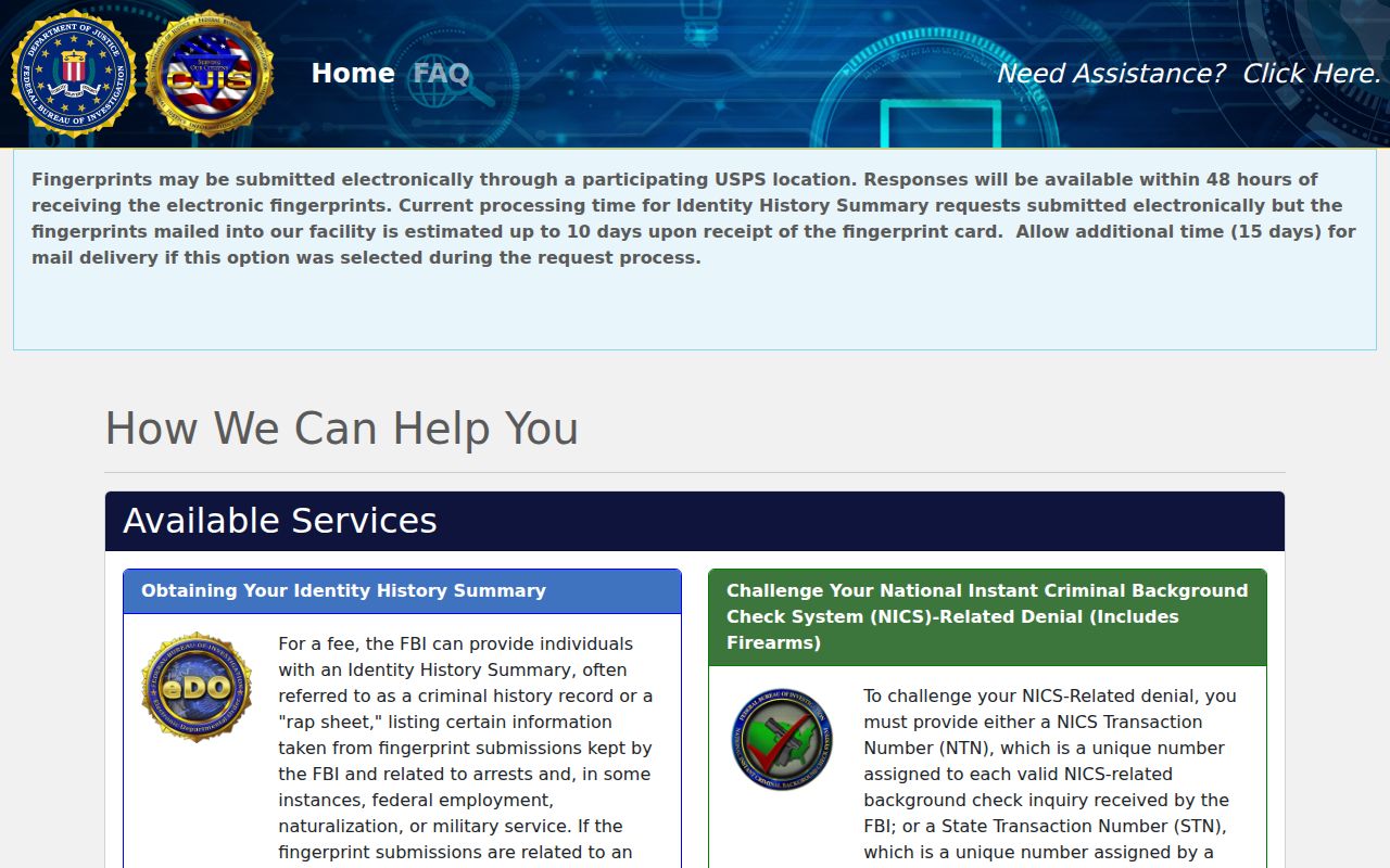 FBI electronic identity history request after a Bonneville County arrest