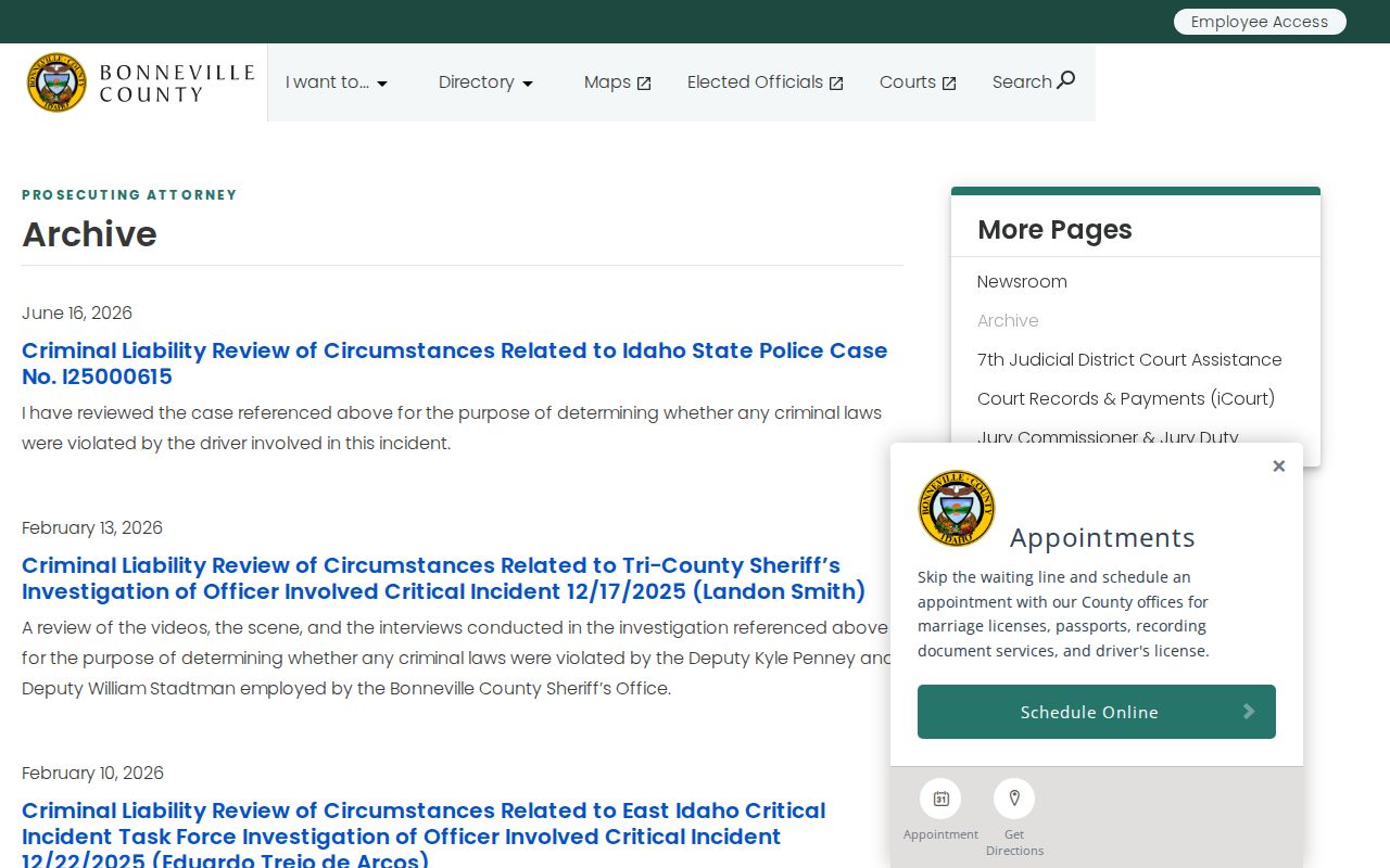 Bonneville County Prosecuting Attorney review archive