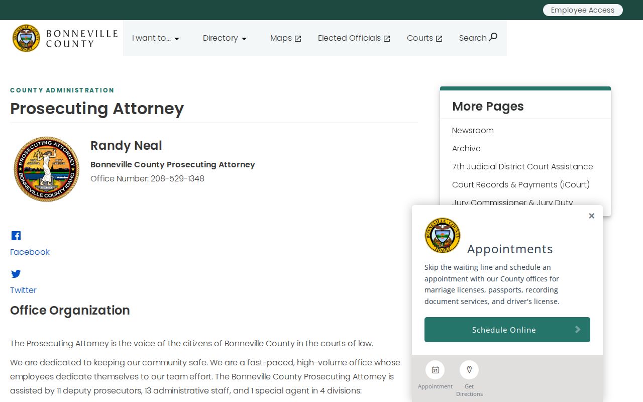 Bonneville County criminal record prosecuting attorney office